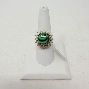 Shop LC Karis Collection Malachite/Simulated Diamond Size 8 Ring in Brass 5069